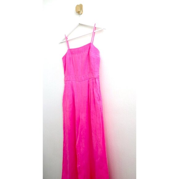 J. Crew Linen Wide Leg Jumpsuit Hot Pink Sleeveless Barbie Pink SZ 2 - Picture 4 of 8